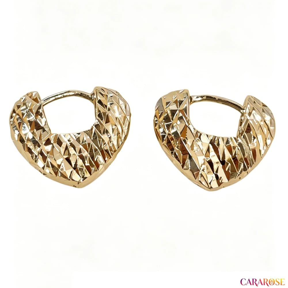 CARAROSE Gold Plated Heart Huggie Hoop Earrings with Sparkling Faceted Cut, Dainty Textured Mini Hoop Earrings for Women Jewelry