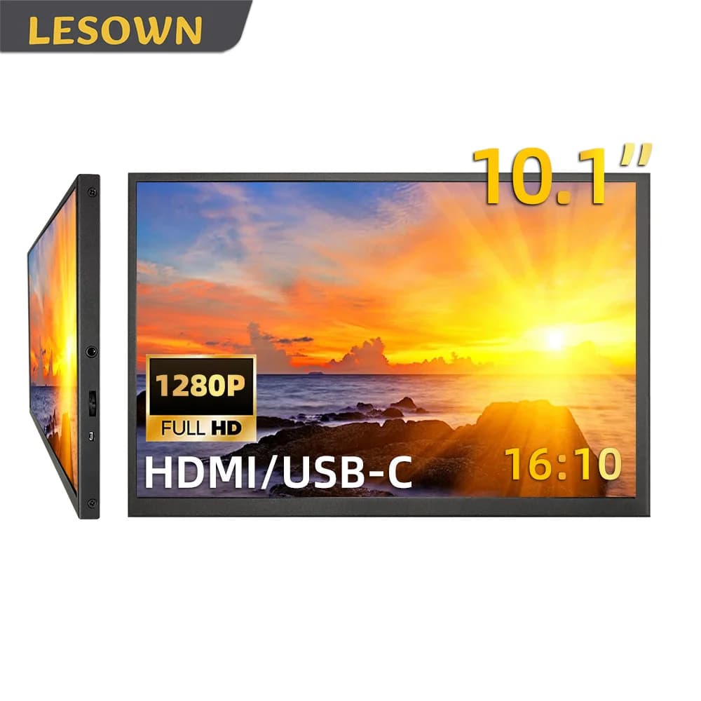 LESOWN Raspberry Pi Monitor 10.1'' 1280x800 IPS LCD Portable Display Auxiliary screen Mini external screen USB‐C for work PC TV