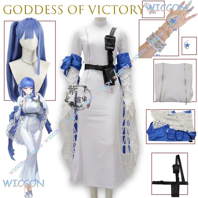 Costume cosplay Arcana Abito trasparente sexy Set completo Parrucca NIKKE Dea della vittoria Personaggio del gioco anime Palcoscenico per feste di Halloween