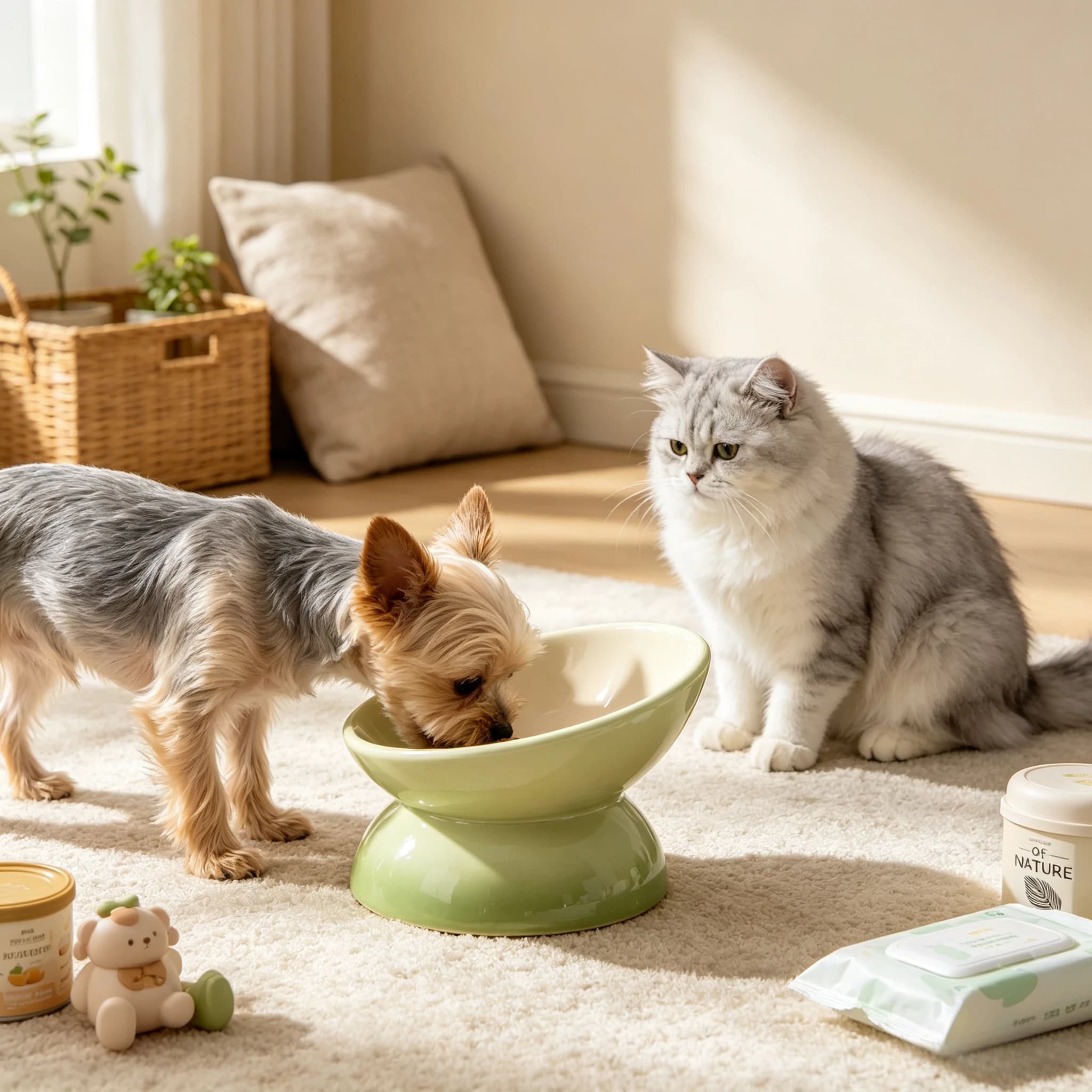 Gradient Ceramic Raised Cat Bowl Tilted Pet Food Water Feeding Dish Elevated Bowl for Cats Puppies Small Dogs
