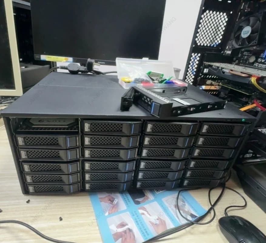 4U Metal 24 Bay 12G High Speed Storage Expansion Chassis, Built-in Power Supply Black NAS Server Case