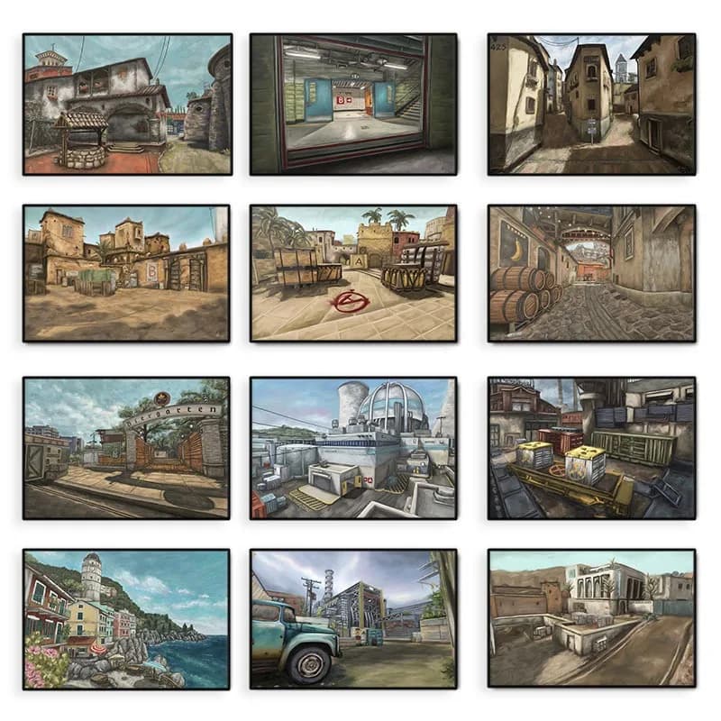CS-GO Cache Paesaggio Poster CS2 Gaming Canvas Painting Stampa Immagine di arte della parete per ufficio Sala giochi Decorazione della casa Ragazzo regalo