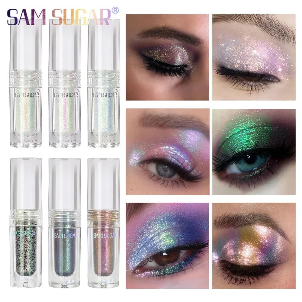 Ombretto in stick tutto in uno a 6 colori, doppi punte con glitter fini, design Camelias, formula impermeabile per il trucco quotidiano delle feste