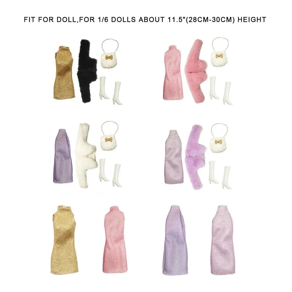 11.5 "bambola vestiti eleganti per feste stivali giacca di pelliccia abiti cappotto di peluche per bambola da 30cm Casual indossa borse da principessa per bambole BJD 1/6