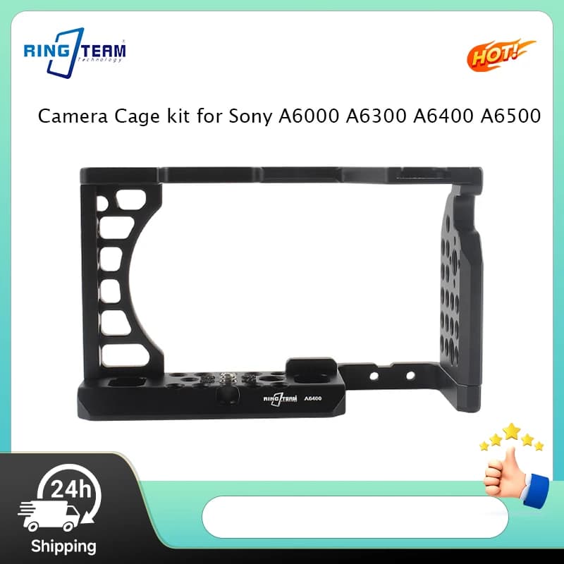 Gabbia per Fotocamera Sony A6000 A6300 A6400 A6500 con Porte di Espansione per Microfono, Luce, Treppiede, Gimbal, Fori Multipli 1/4 e 3/8, Hot Shoe
