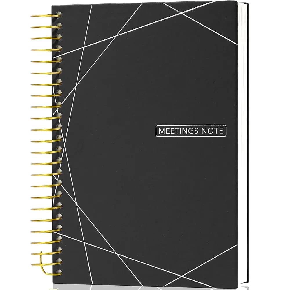 Quaderno Nero per Riunioni con Pianificatore di Attività, 240 Pagine, Organizer per Lavoro e Ufficio, Agenda a Spirale per Riunioni