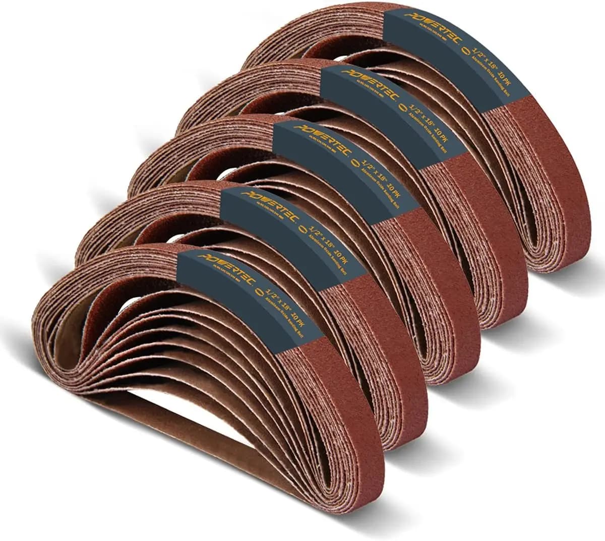 1/2 x 18 pollici Nastri abrasivi, confezione da 50, grana 40/80/120/180/240, ossido di alluminio per levigatrice a nastro, lavorazione del legno, lucidatura metalli