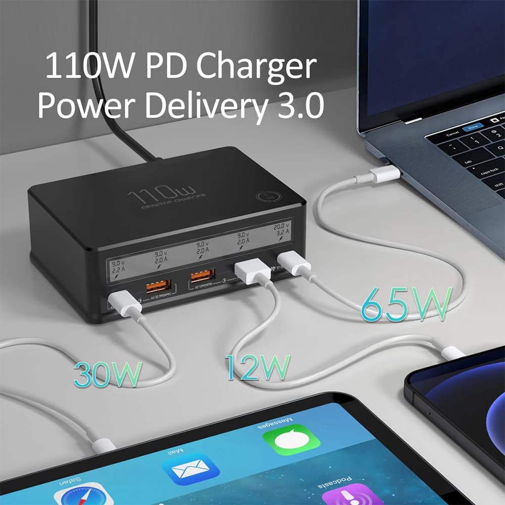 USB charger USB Wall Charger 110W 5-Port USB Charging Station Multi Port USB Hub Charger Compact Size LCD Display Compatible wit