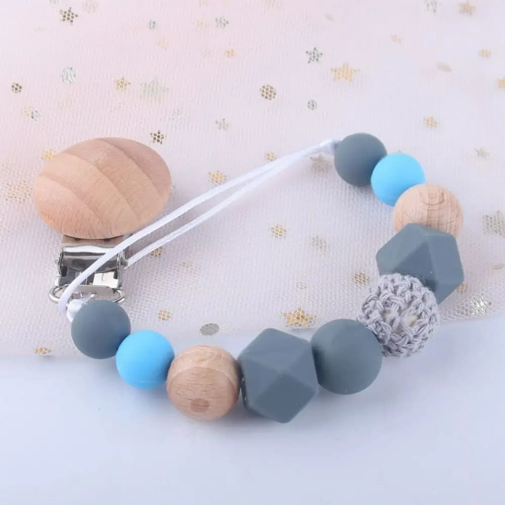 Clip per porta capezzoli in legno per bambini carini Clip per porta ciuccio per bambini Cinghie per massaggiagengive Clip per ciuccio Catena per ciuccio per bambini