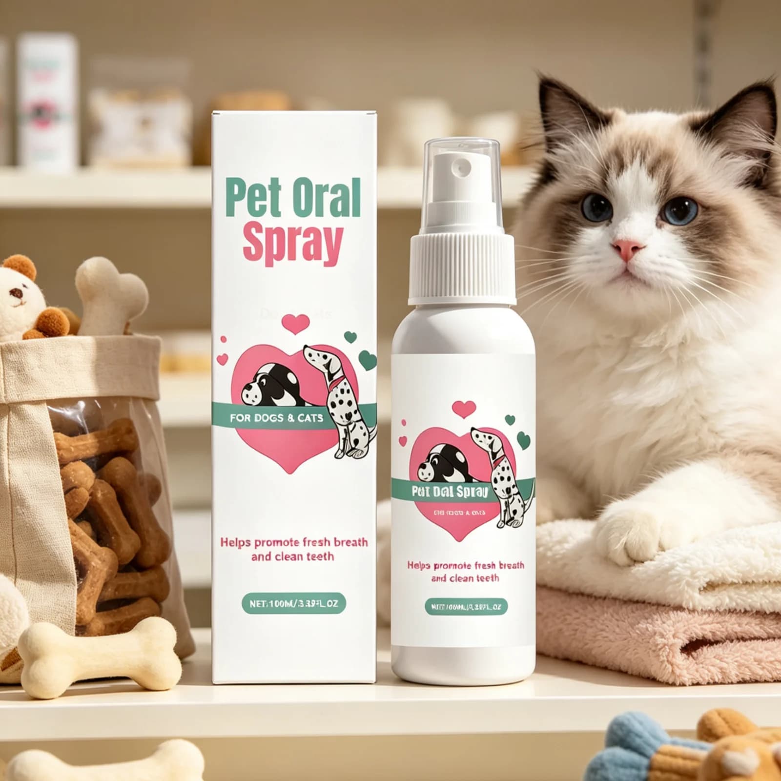 Pet Oral Spray Gentle Cleaning Teeth Long Lasting Fresh Breath Oral Care Reduce Plaque Support Gum Health Pet Dental Spray 100ml