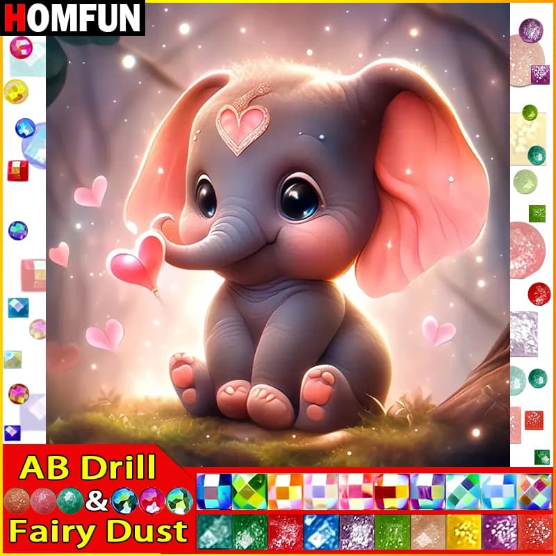 HOMFUN Fairy Dust AB Diamond Painting Cross Stitch Pattern 5D Diamond Embroidery "Animal Elephant" Home Decor DIY diamond Art