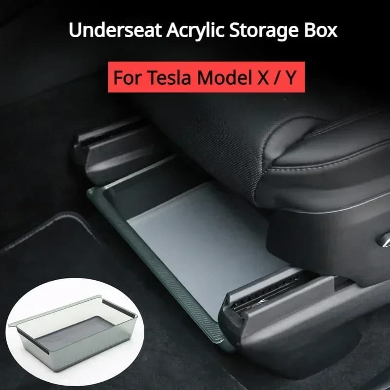 Scatola portaoggetti sotto il sedile per Tesla Model Y Model X Cuscinetto in silicone acrilico premium Push Pull Transparency Accessori interni per auto