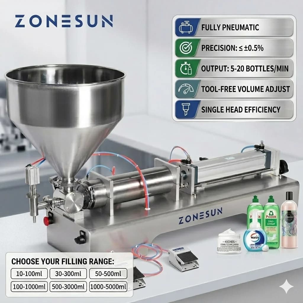 ZONESUN Macchina Riempitrice Pneumatica per Paste, Dispenser per Spray Disinfettanti, Gel Igienizzante Mani, Sapone Liquido in Bottiglia