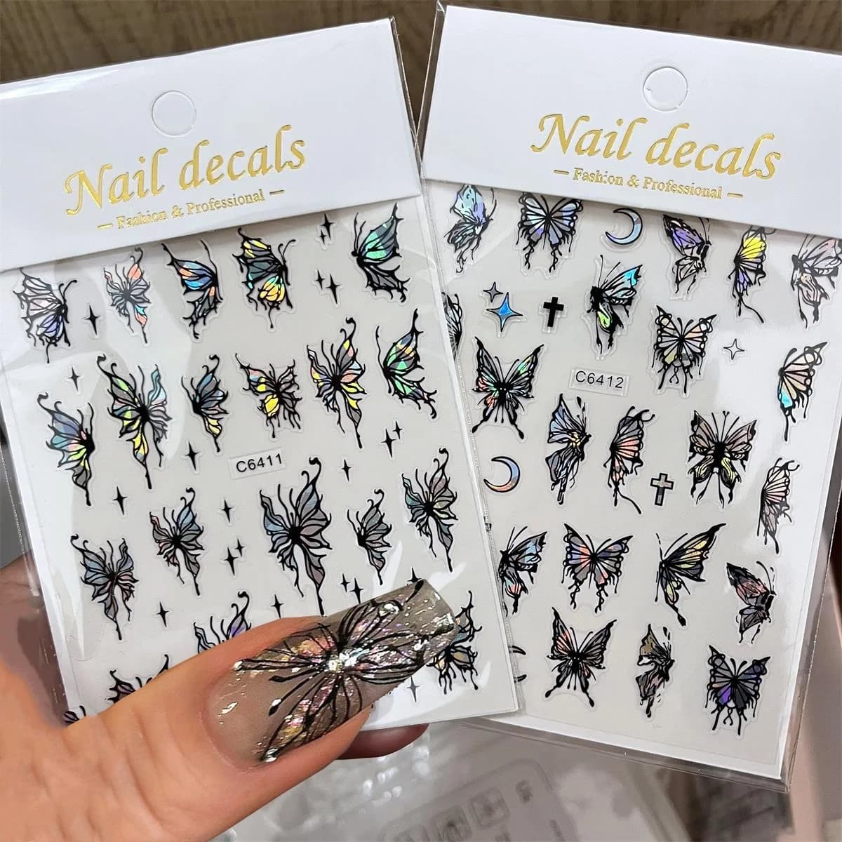 1 pz Y2K 3D Laser farfalla Nail Art Sticker decalcomanie squisito lucido autoadesivo Nail Art decalcomanie accessori per unghie stile scuro *