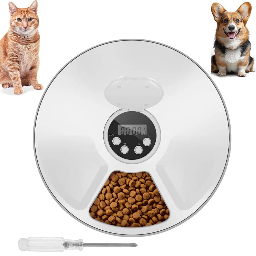 Alimentatore automatico per animali domestici Alimentatore intelligente per animali domestici con timer 6 pasti Dispenser automatico di alimenti secchi e bagnati per animali domestici Forniture automatiche per ciotole per animali domestici