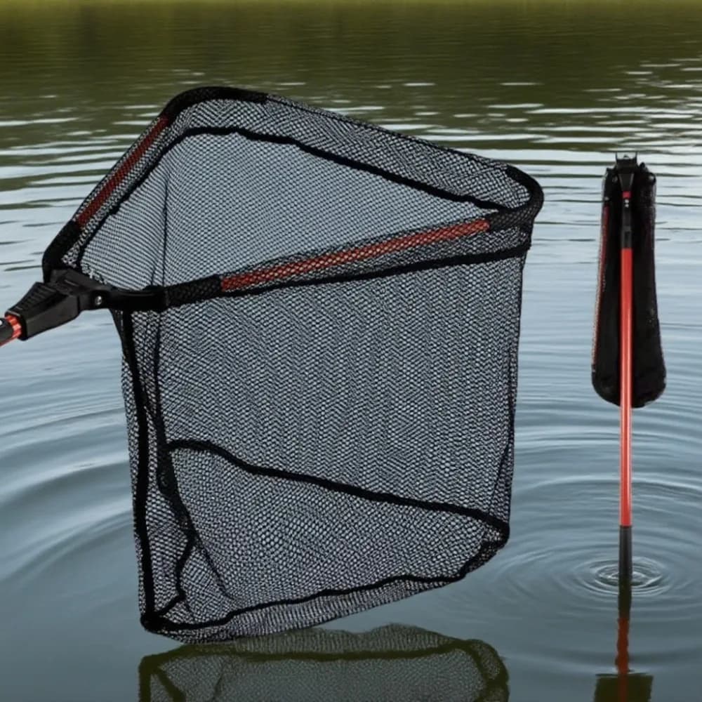 Rete da pesca pieghevole da 90 cm con manico telescopico in lega di alluminio Guadino portatile Paletta da pesca Brail Attrezzatura da pesca all'aperto