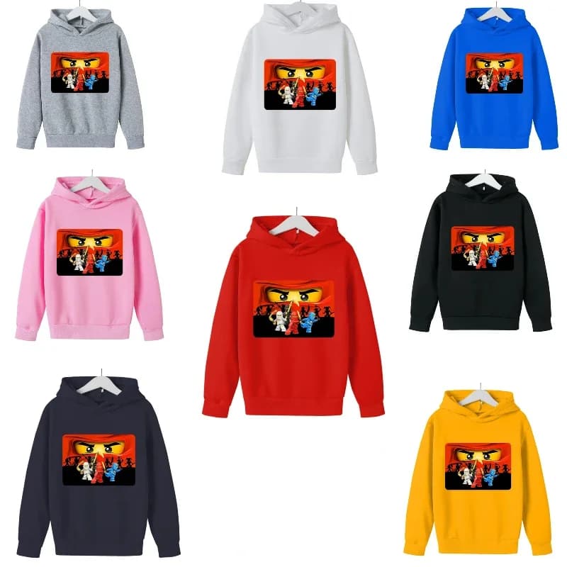 Felpa con Cappuccio per Bambini e Bambine, Tema Gioco Phantom Ninja Fall, in Cotone, Maniche Lunghe, Stile LeGo