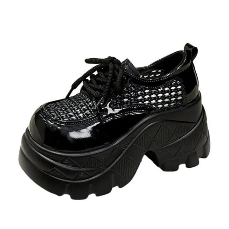 Women's Mesh Sneakers Summer New Thick Bottom Heightening Hollow Out Breathable Platform Shoes Small Size Lace-Up Casual Shoes