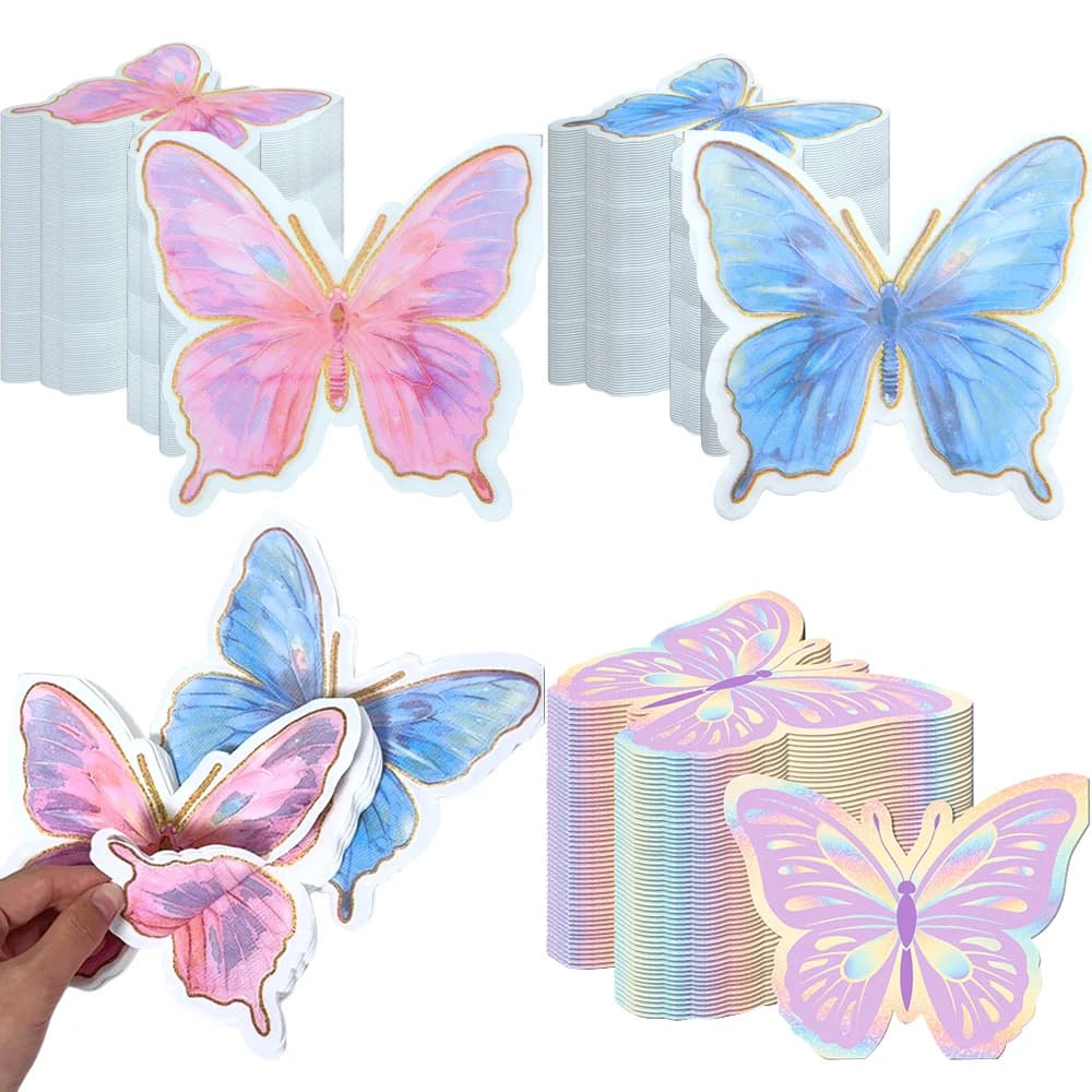 20-60pcs Pastel Butterfly Party Napkins Paper Cocktail Napkins Butterfly Birthday Baby Shower Wedding Garden Tea Party Supplies