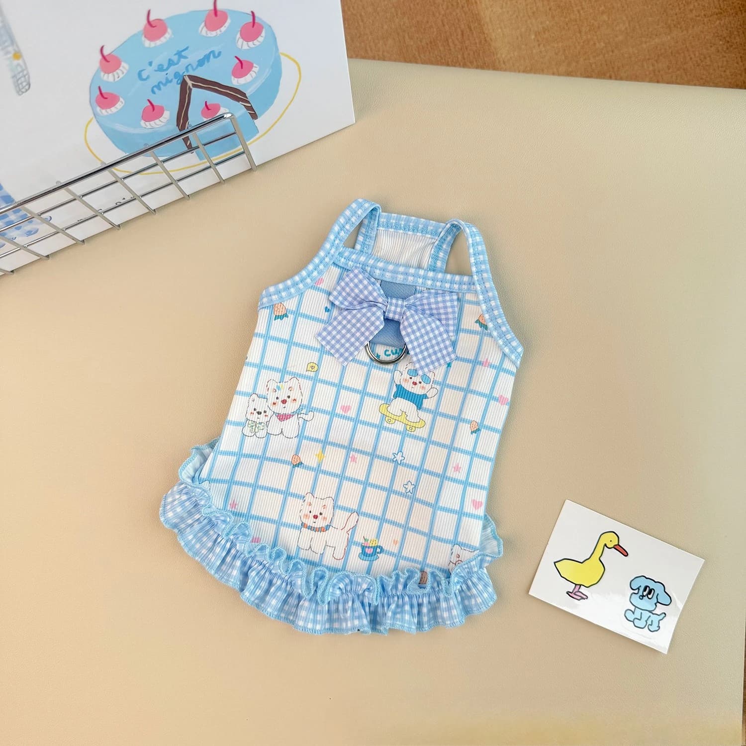 Vestito a Quadretti per Animali Domestici, Gilet per Cani e Gatti, Grazioso Gilet Protettivo dal Sole per Teddy, Abbigliamento per Cuccioli, Vestiti per Cani di Piccola Taglia