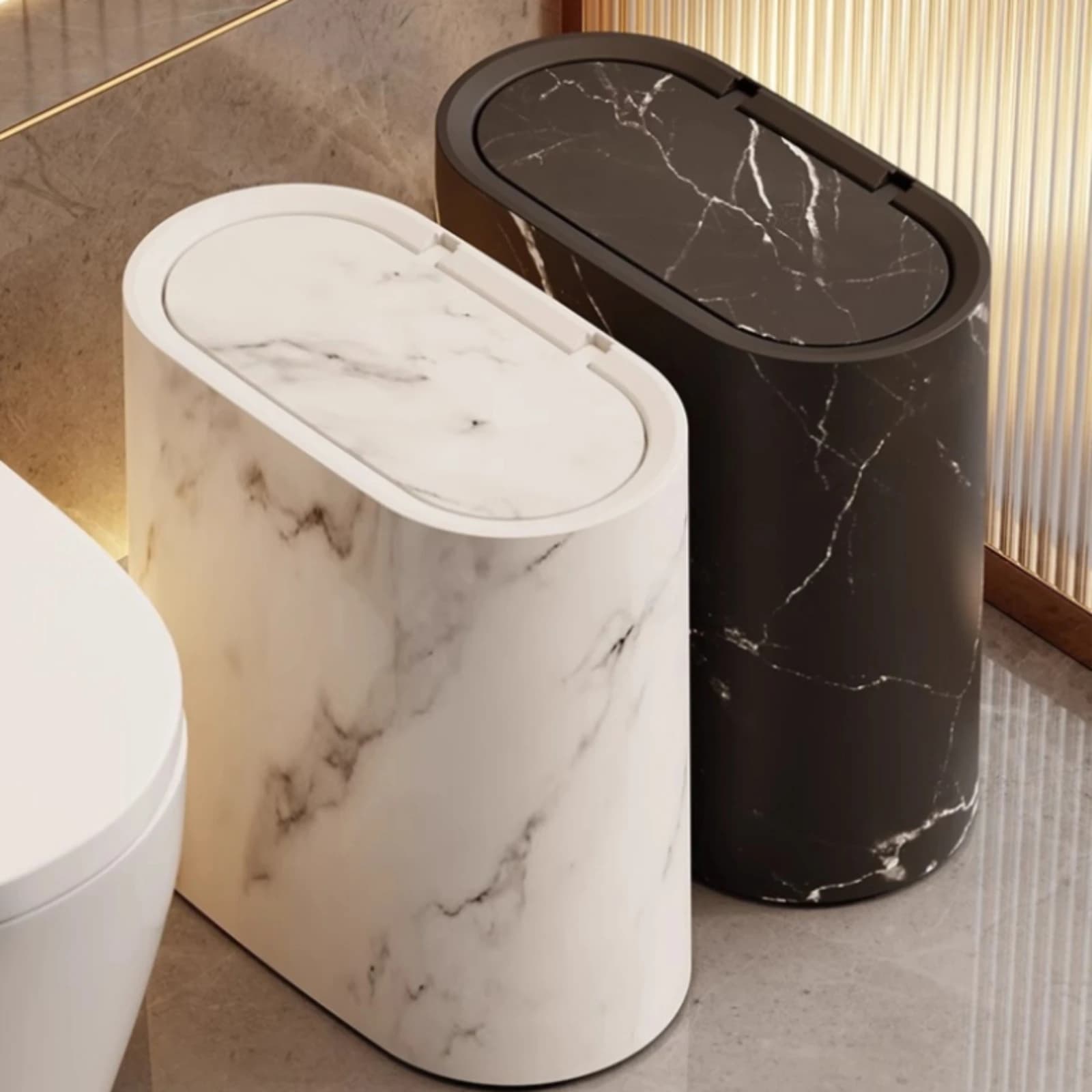 Trash Can with Press Lid Small Garbage Can with Press Lid Plastic One-Handed for Bathroom, Toilet