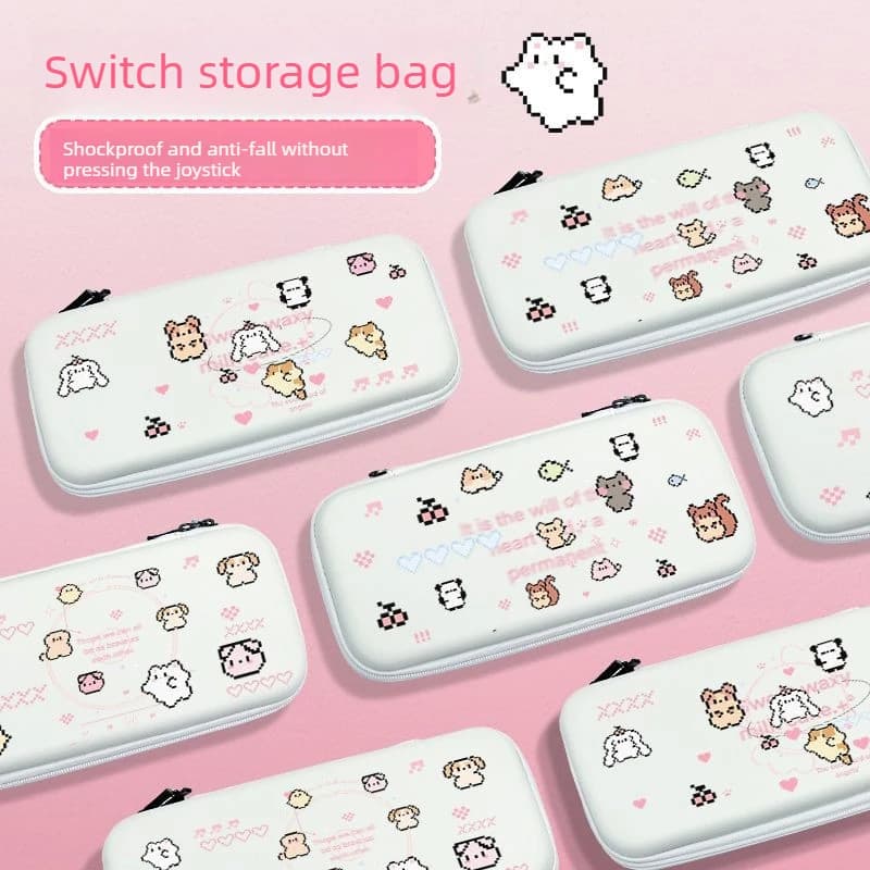 Custodia Protettiva Rigida Antiurto Rosa Pixel Animal per Nintendo Switch OLED/Switch 2, Accessori Gaming Stile Carino con Tasca Interna