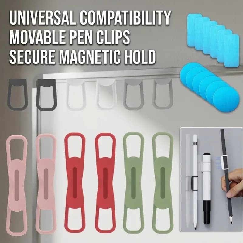Supporto Magnetico in Silicone per Penne, Clip Multiuso per Stylus e Matite con Piastra Metallica per Custodie Tablet, Laptop, Frigoriferi e Organizzazione