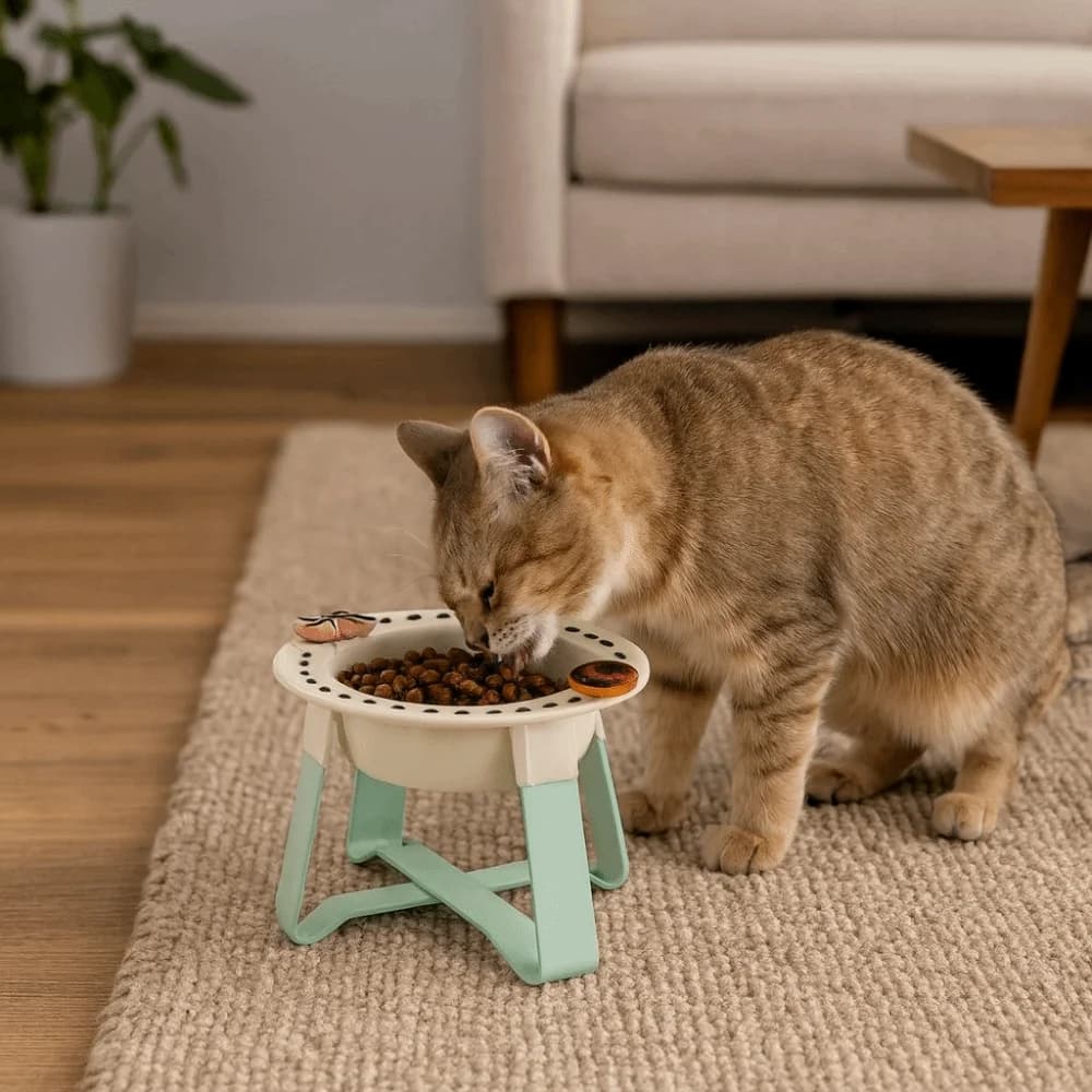 Simpatica ciotola per cibo per animali domestici in ceramica resistente agli versamenti Ciotola per acqua per cibo per gatti di grande calibro con supporto Ciotola per animali domestici anti-fuoriuscita per gatti e cani