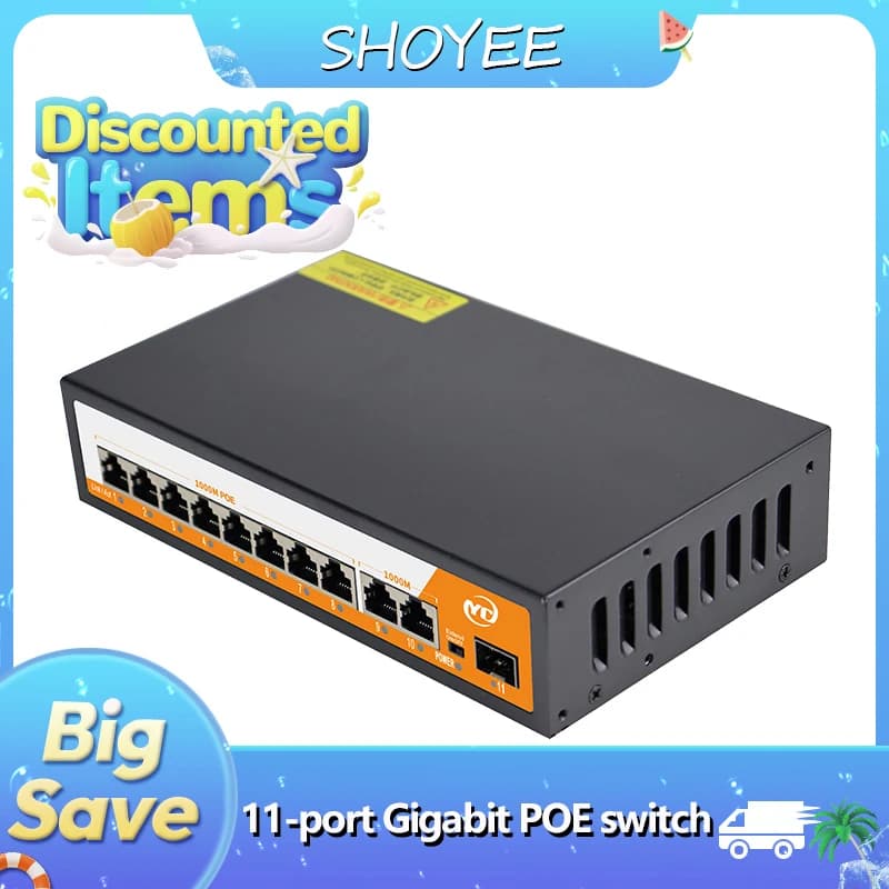 Nuovo switch Ethernet Gigabit POE RJ45 SPF a 11 porte con plug and play non gestito 802.3af/at uplink, per telecamera IP/NVR