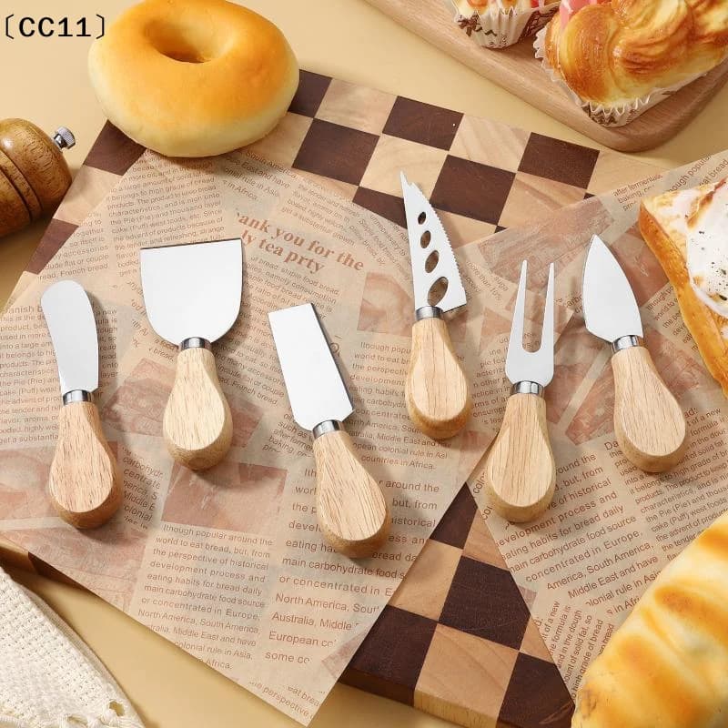 Stainless Steel Cheese Knife And Fork Set Kitchen Oak Cheese Butter Pizza Knife Home Baking Tools〔CC11〕