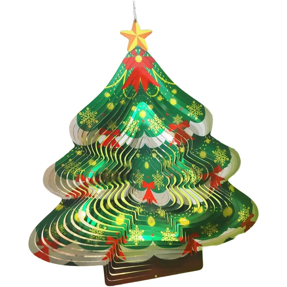 3D Rotating Green Wind Chime Ornament Made of Stainless Steel for Christmas Tree For Outdoor Decor 30x30x0.05cm