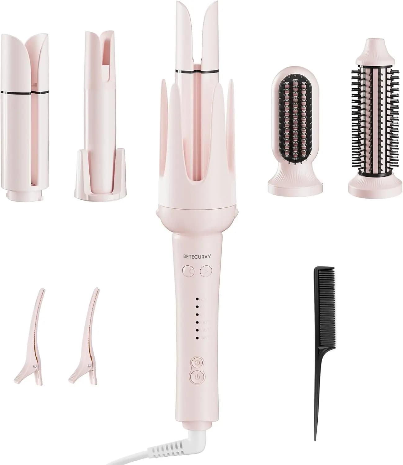 Automatic 5-in-1 curling set with Interchangeable Cylinders, Smooth brush, Volumizing brush, Double Voltage