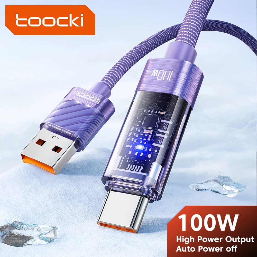 Toocki Spegnimento automatico Cavo USB da 100 W Ricarica rapida Indicatore LED Cavo di tipo C per iPhone 15 16 Pro Max Xiaomi Samsung S23