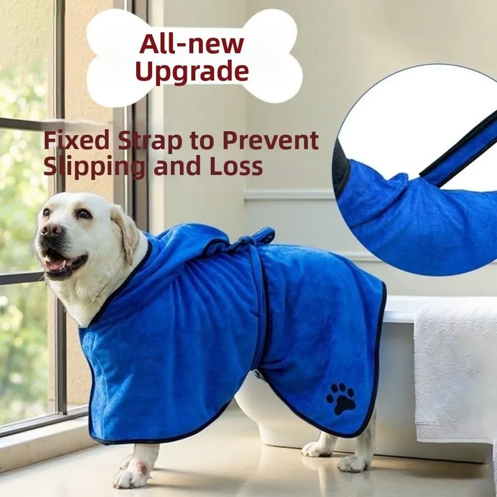 High-absorbency dog bathrobe with fixed hood and belt, super hot microfiber towel for cats and dogs
