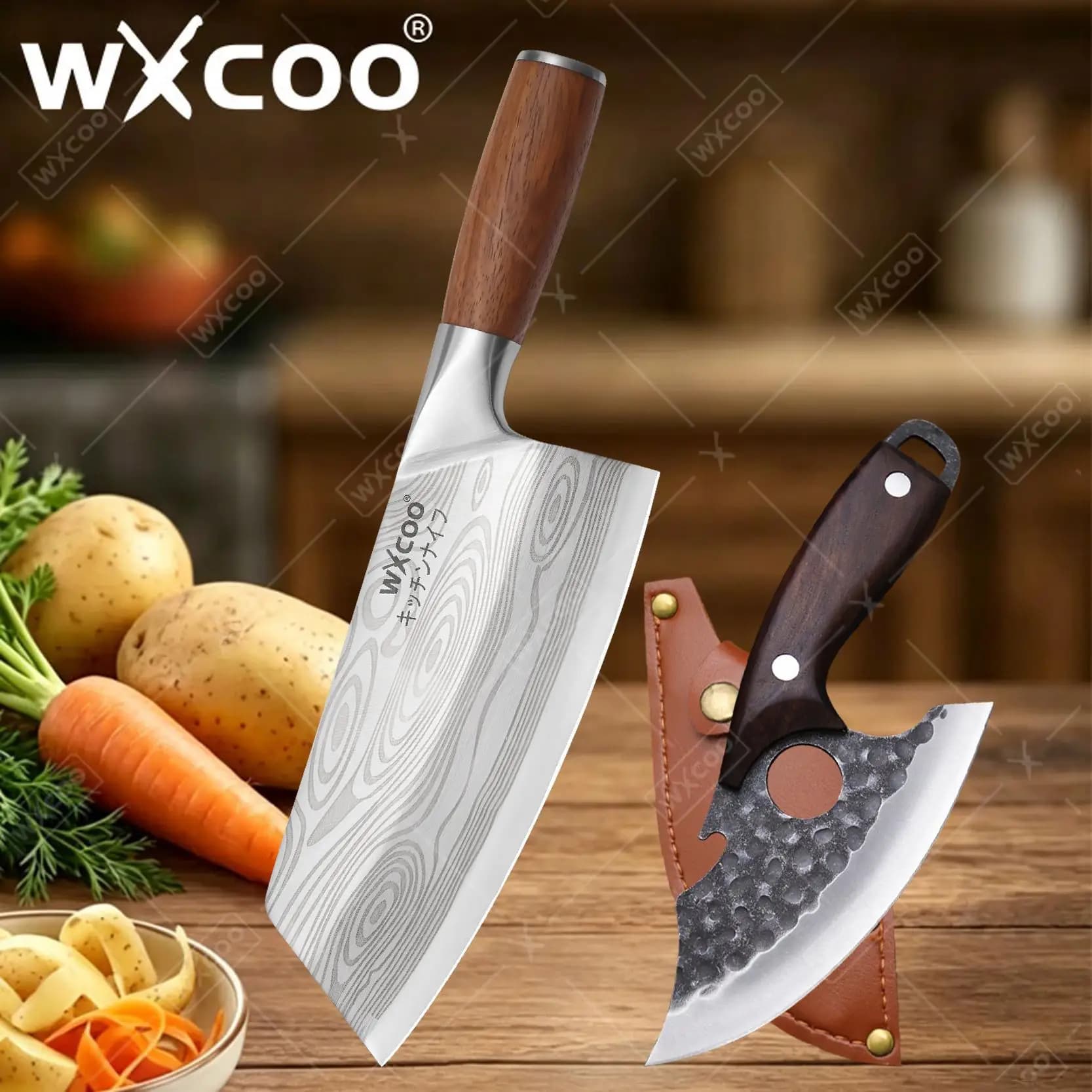 WXCOO Handmade Forged Kitchen Knife Meat Slicing Butcher Cleaver Chinese Chef Knife 5CR15 Stainless Steel Kitchen Accessories