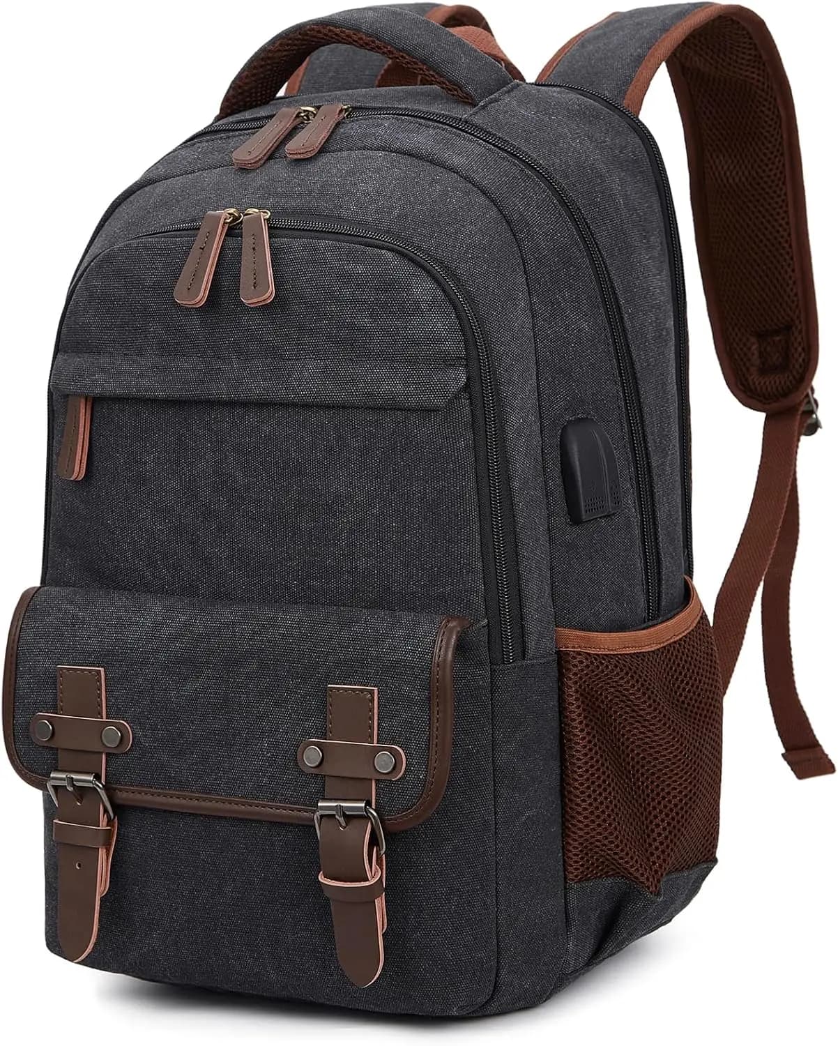 Canvas Travel Laptop Backpack, Business Work Rucksack for 15.6 Inch Laptop with USB Charging Port