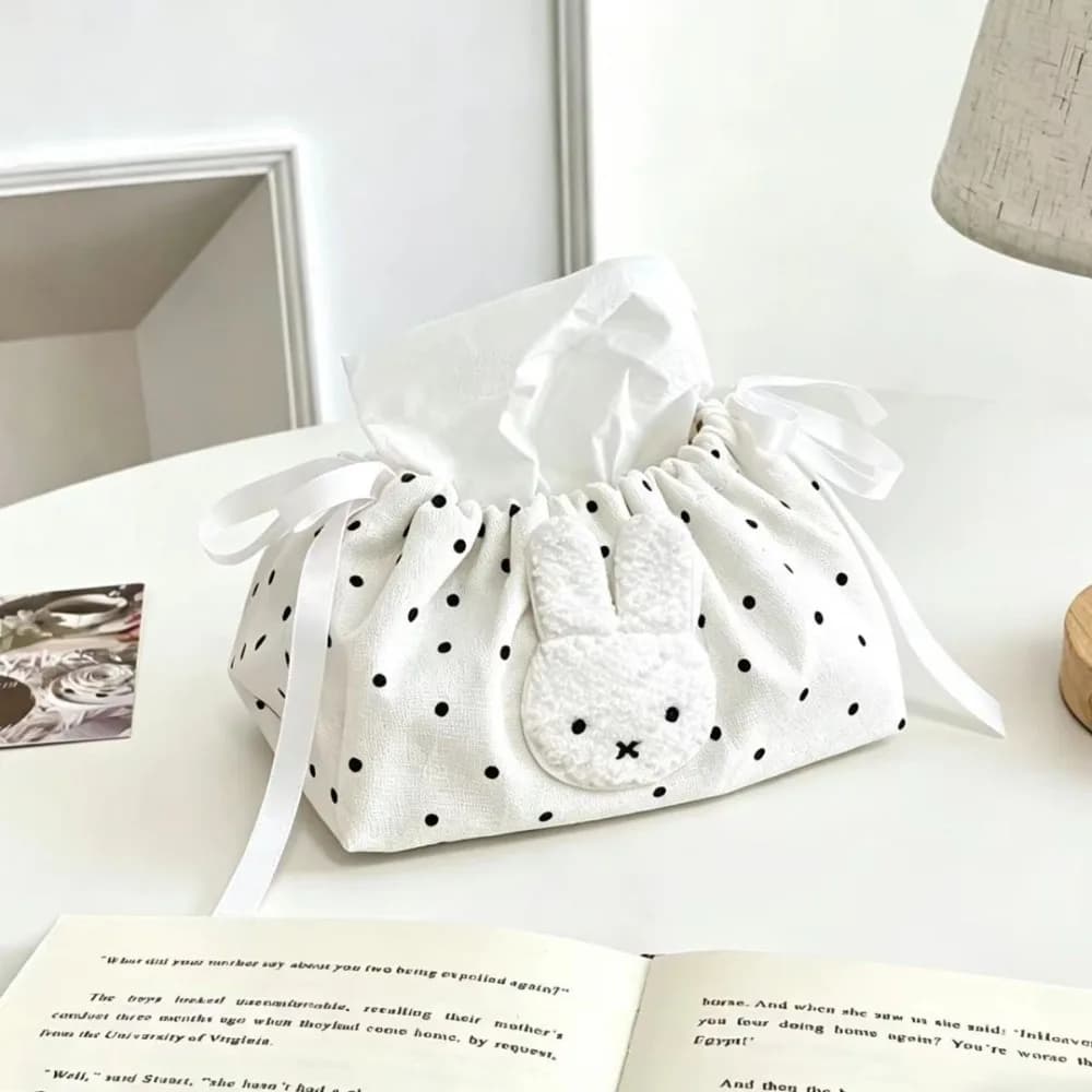Simpatico Portafazzoletti con Ricamo Miffy a Onde e Coulisse, Borsa Contenitore per Camera da Letto, Scatola Portafazzoletti per Soggiorno, Regalo Kawaii