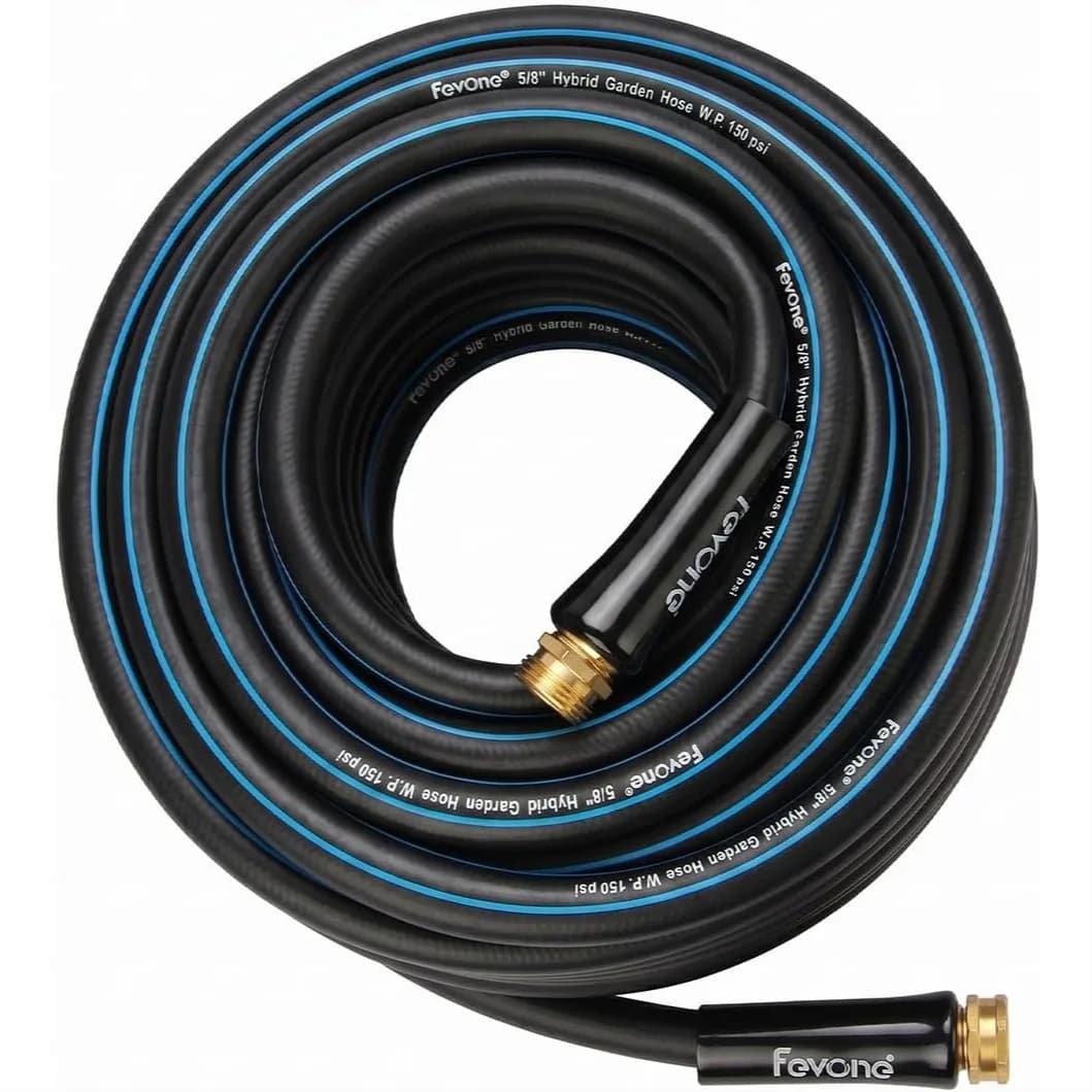 100 ft Garden Hose Non Kinking, Flexible Heavy Duty Hybrid Polymer with 5/8 Inner Diameter and 3/4 Brass Fittings for Watering