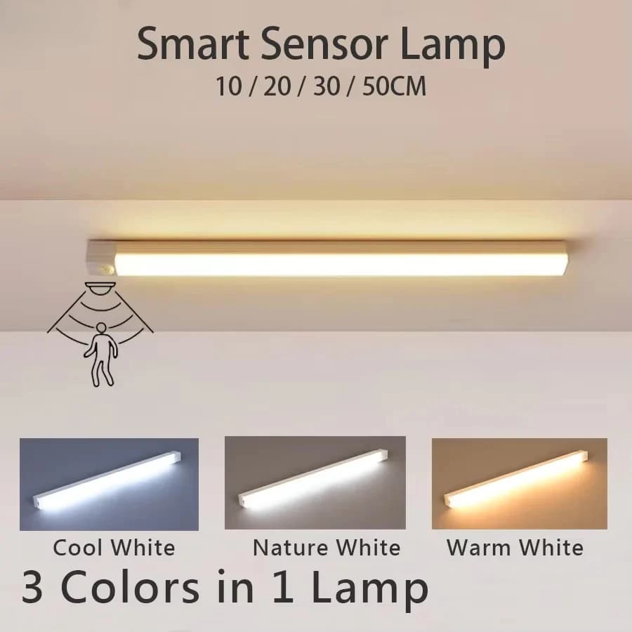 LED Motion Sensor Light Wireless USB Rechargeable Night Light Portable Induction Lamp for Cabinet Wardrobe Staircase