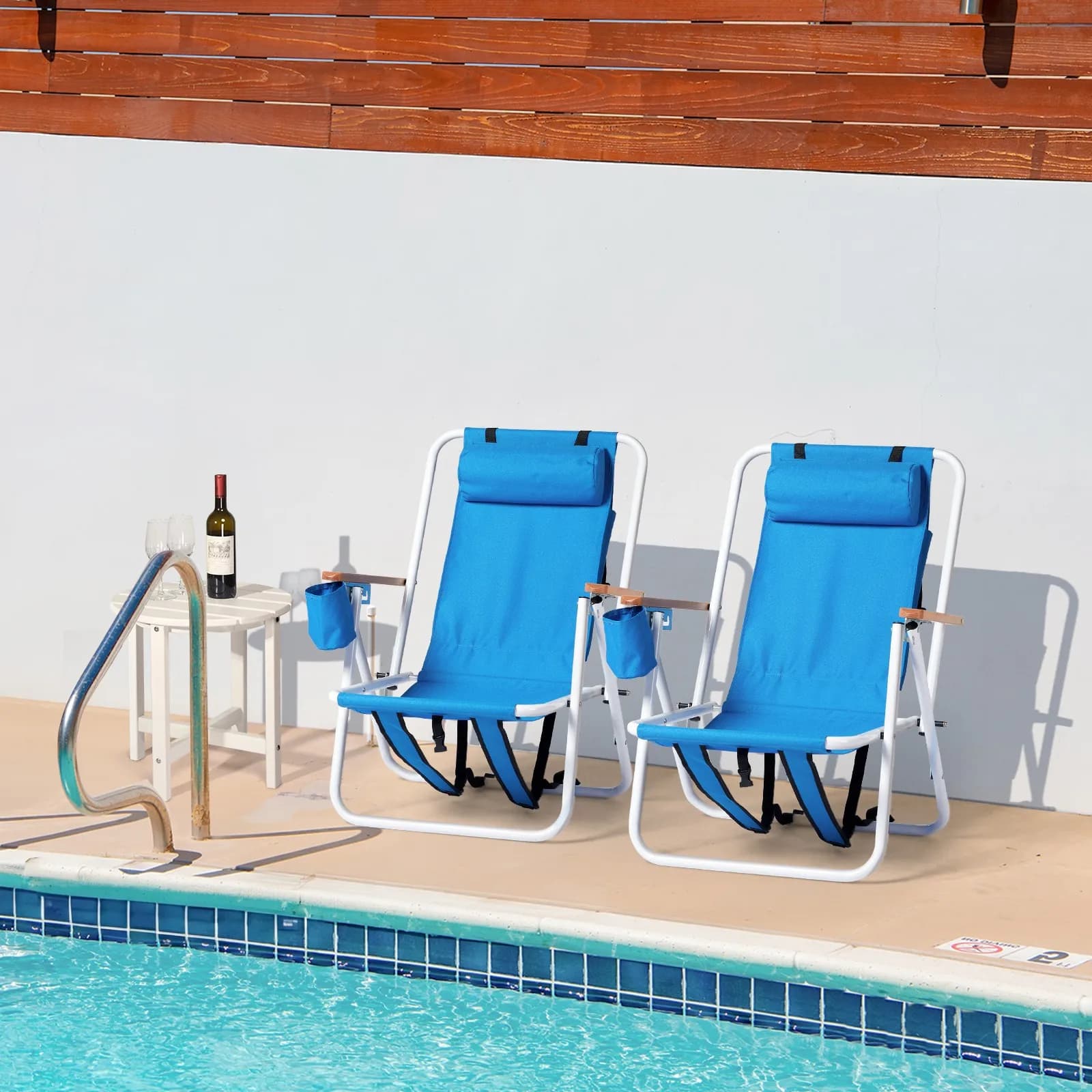 Set di 2 Sedie da Spiaggia Pieghevoli Portatili Blu con Struttura Robusta