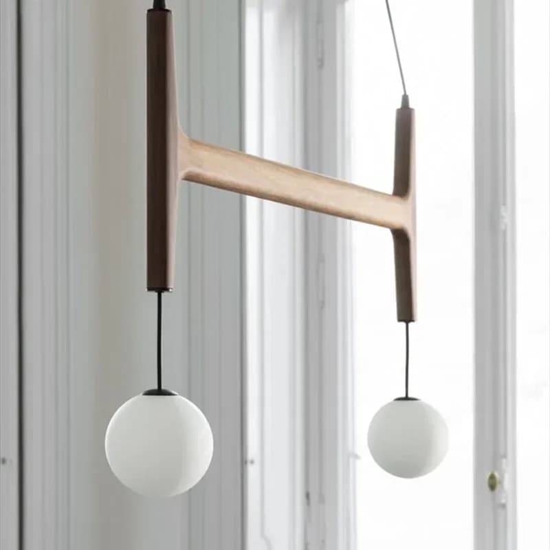 Lampada a sospensione francese retrò nordica per soggiorno, ristorante in noce, bancone bar, fagioli magici, design multi-testa in legno massello decorativo