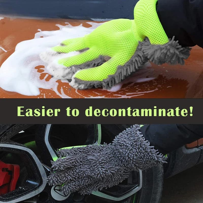 Guanti in ciniglia a 5 dita, guanti in microfibra impermeabili per una pulizia rapida e senza graffi di auto e ruote.
