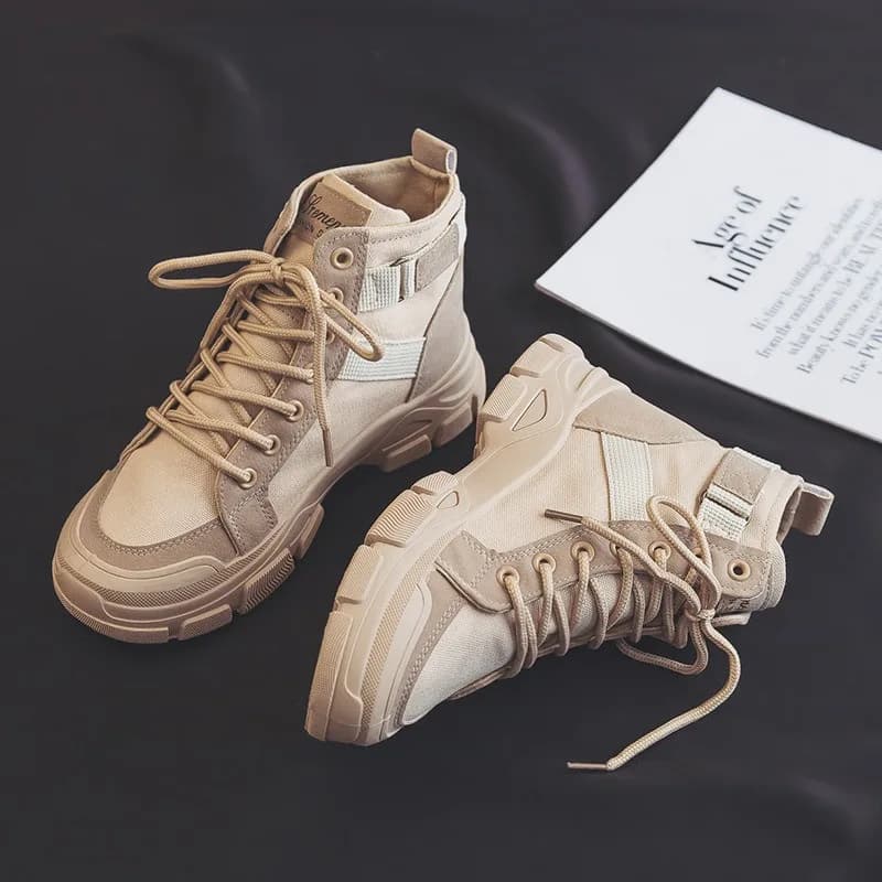 New Spring Autumn Unisex High-top Canvas Work Boots Thick-soled Soft Anti-slip Hiking Shoes Men Women Adult Outdoor Casual Shoes