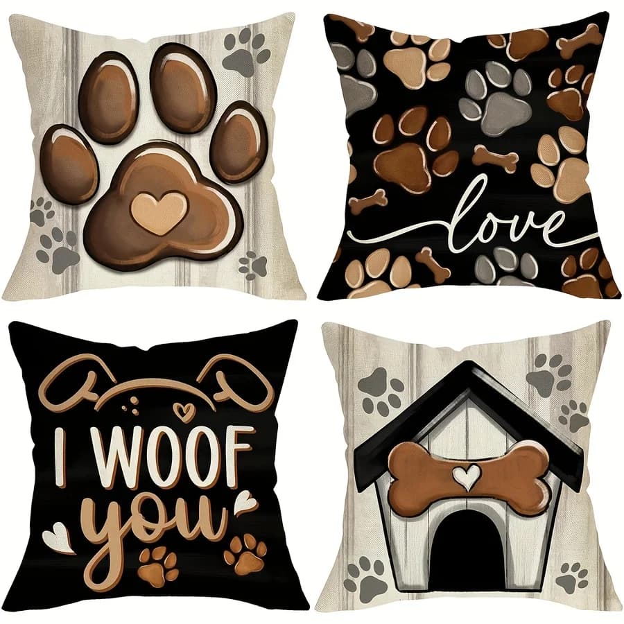 1/4 pezzi Federe con motivo zampa di cane e amore Fodera per cuscino per divano decorazione della camera da letto di casa