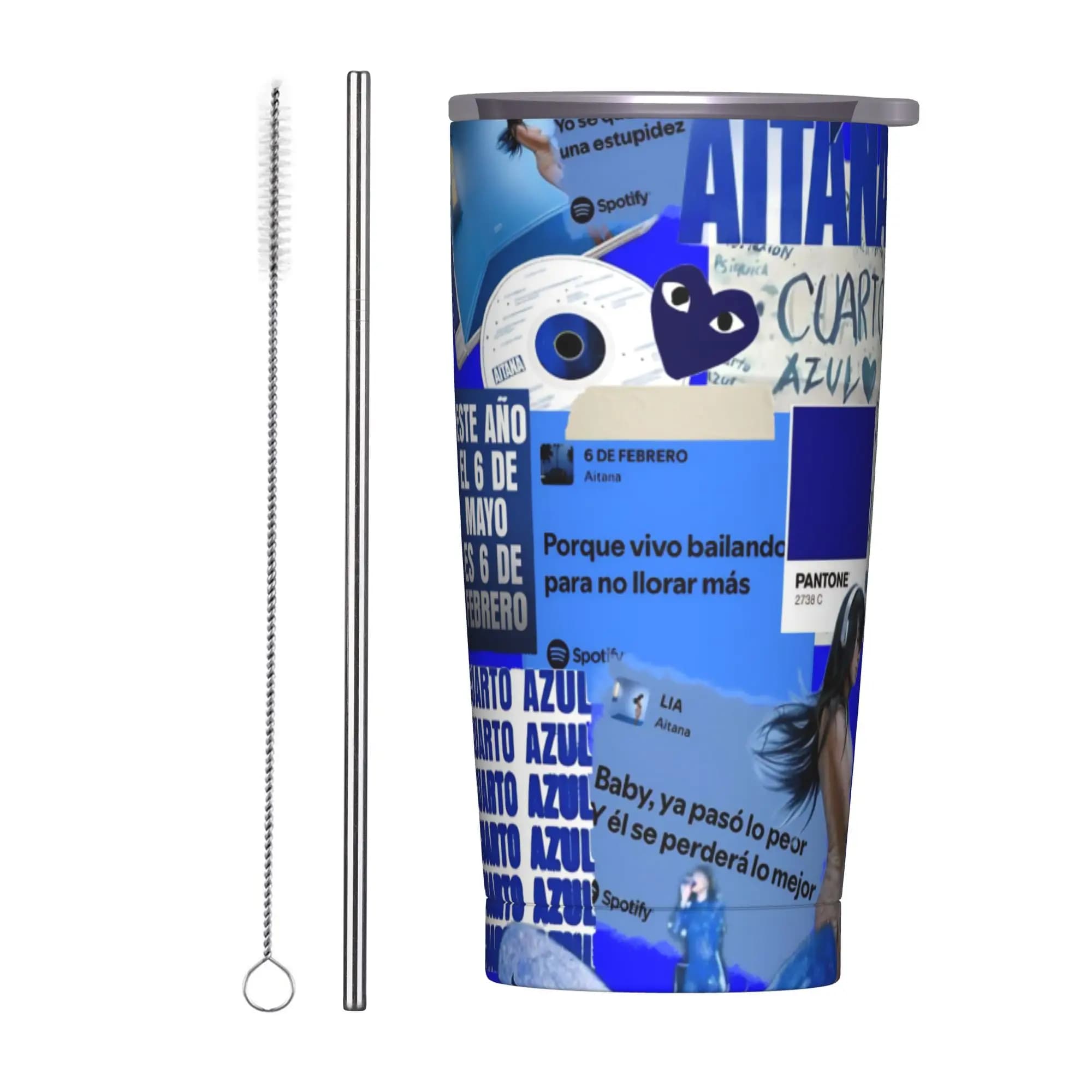 Tazza Termica Aitanas Cuarto Azul Tour 2026 con Coperchio e Cannuccia, Borraccia per Auto 20oz