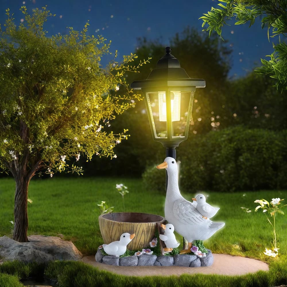 Anatra solare Luce notturna Giardino Cortile Scultura Animale Resina Mestiere Decorativo Illuminazione esterna Ornamenti da giardino