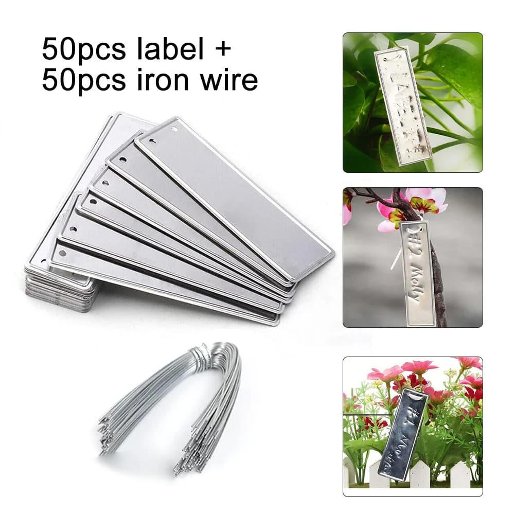 Set di Etichette per Piante da Giardino in Alluminio, Targhette Identificative Bifacciali per Alberi con Filo di Ferro, Segnaposto per Vasi di Fiori, Decorazione Fai-da-Te per Giardino