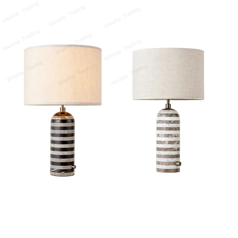 Lampada da Tavolo in Marmo a Righe Bianche e Nere, Luce LED per Decorazione Casa, Paralume in Tessuto, Illuminazione per Comodino e Soggiorno