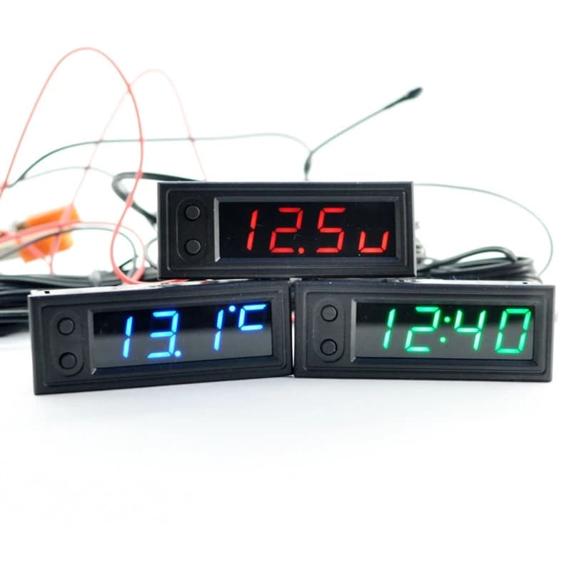 Orologio temperatura auto regolabile 12V 3 in 1 termometri voltmetro indicatore orologio elettronico LED Display digitale schermo LCD