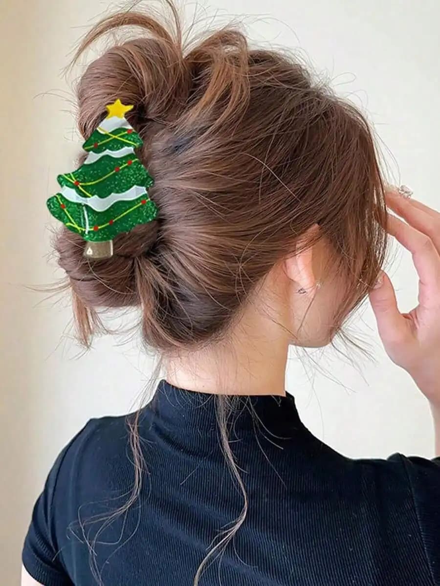 1 graziosa forcina per capelli a forma di albero di Natale, fermaglio antiscivolo festivo per donna, accessorio per capelli da festa